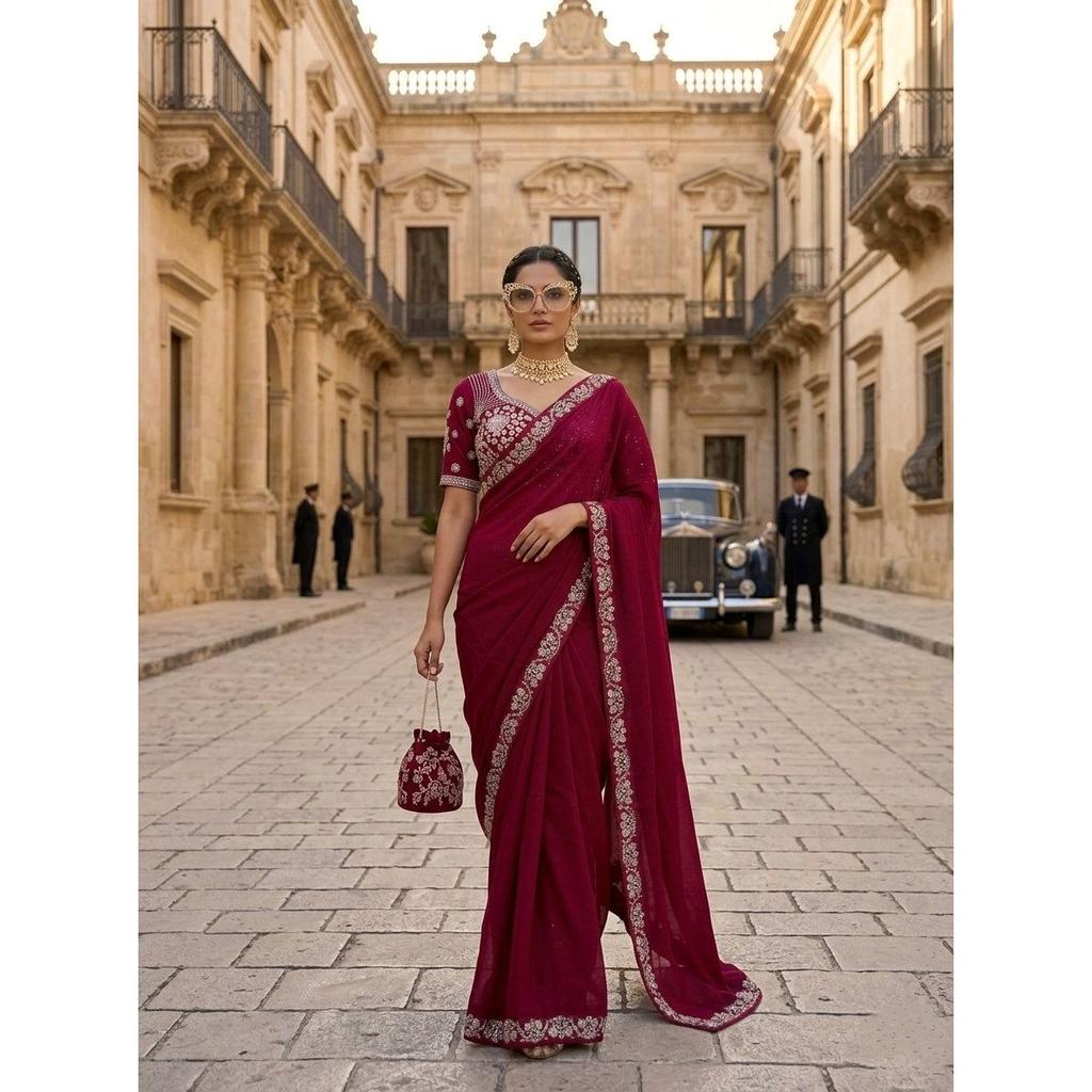 ROYAL MALAY SATIN SILK PARTYWEAR SAREE