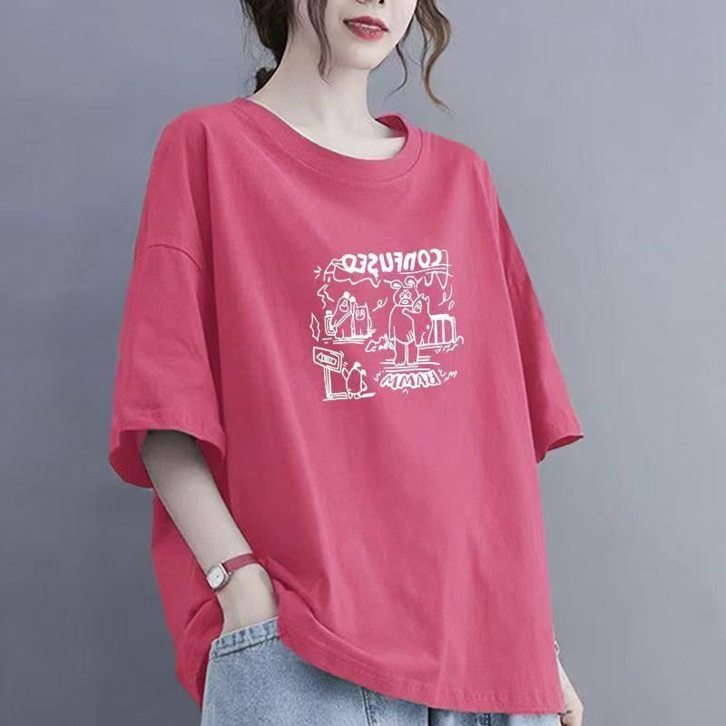 

Летняя новая женская хлопковая повседневная дышащая футболка с короткими рукавами 2025 года 3XL