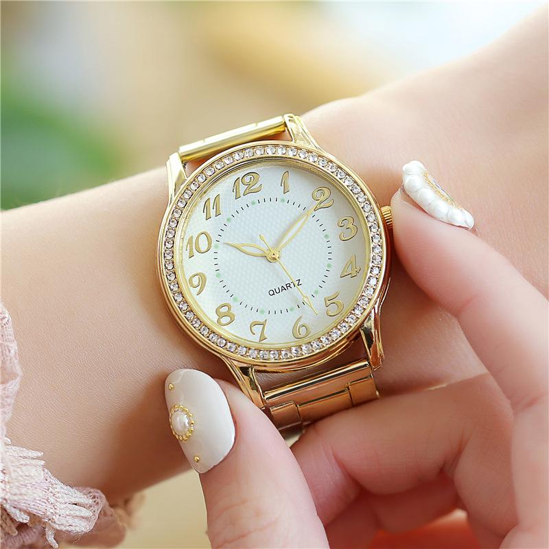 Women's Diamond-Studded Luminous Quartz Watch with Steel Band