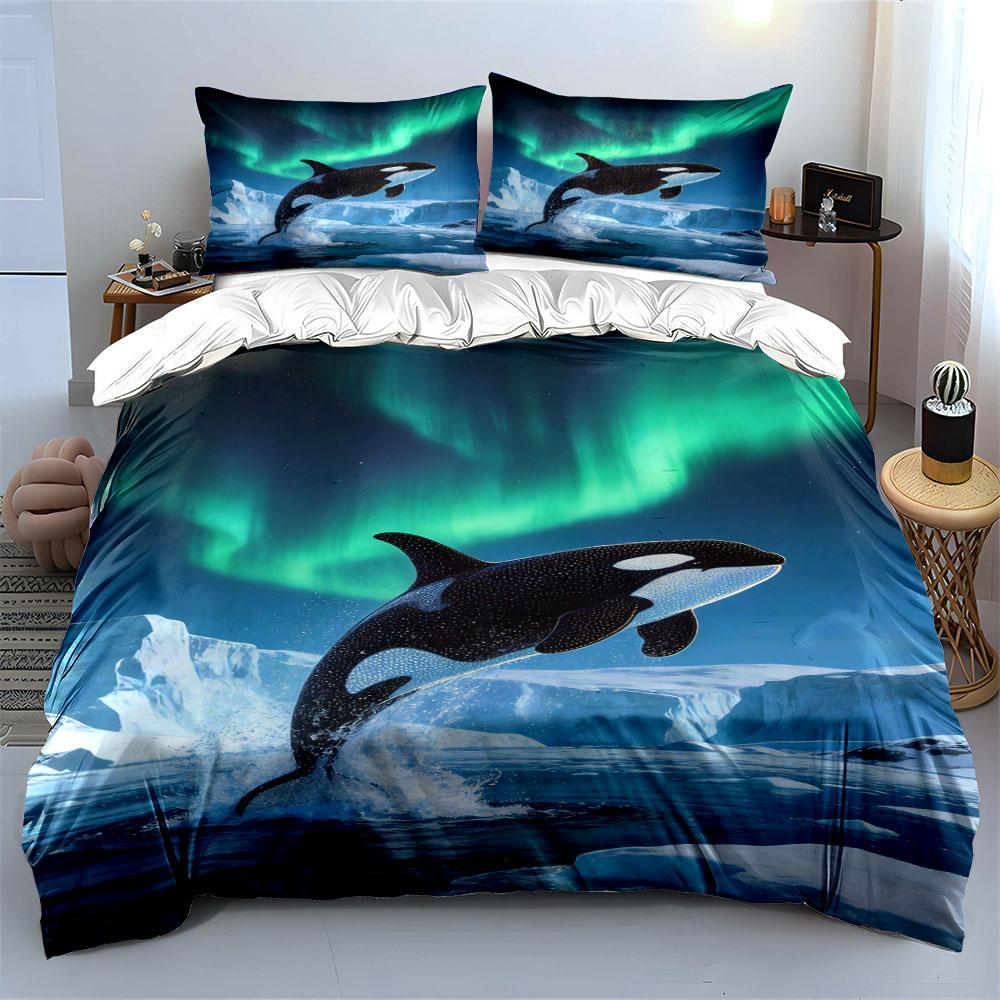 Orca, icebergs, aurora borealis. Bedding sets Duvet cover sets Duvet covers Pillowcases(1 * Duvet Cover 2 * Pillowcases without duvet insert)