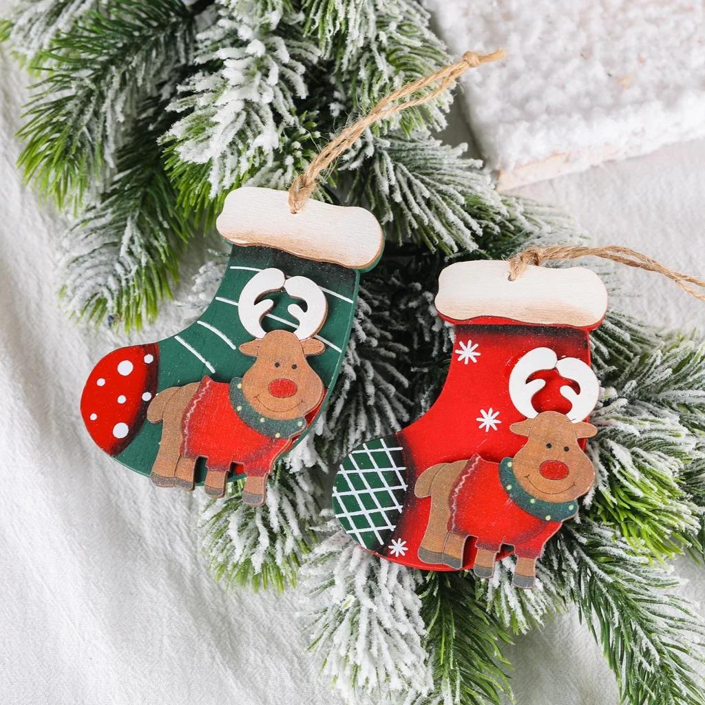 Weihnachtsdekoration Retro Holz Elch Weihnachtsstrumpf Anhänger Weihnachtsbaumschmuck Kleiner Anhänger