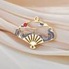 Teamer 5pcs/Lot Hollow Enamel Folding Fan Charms Stainless Steel Oriental Artistic Conception Pendant For Jewelry Making Hotsale