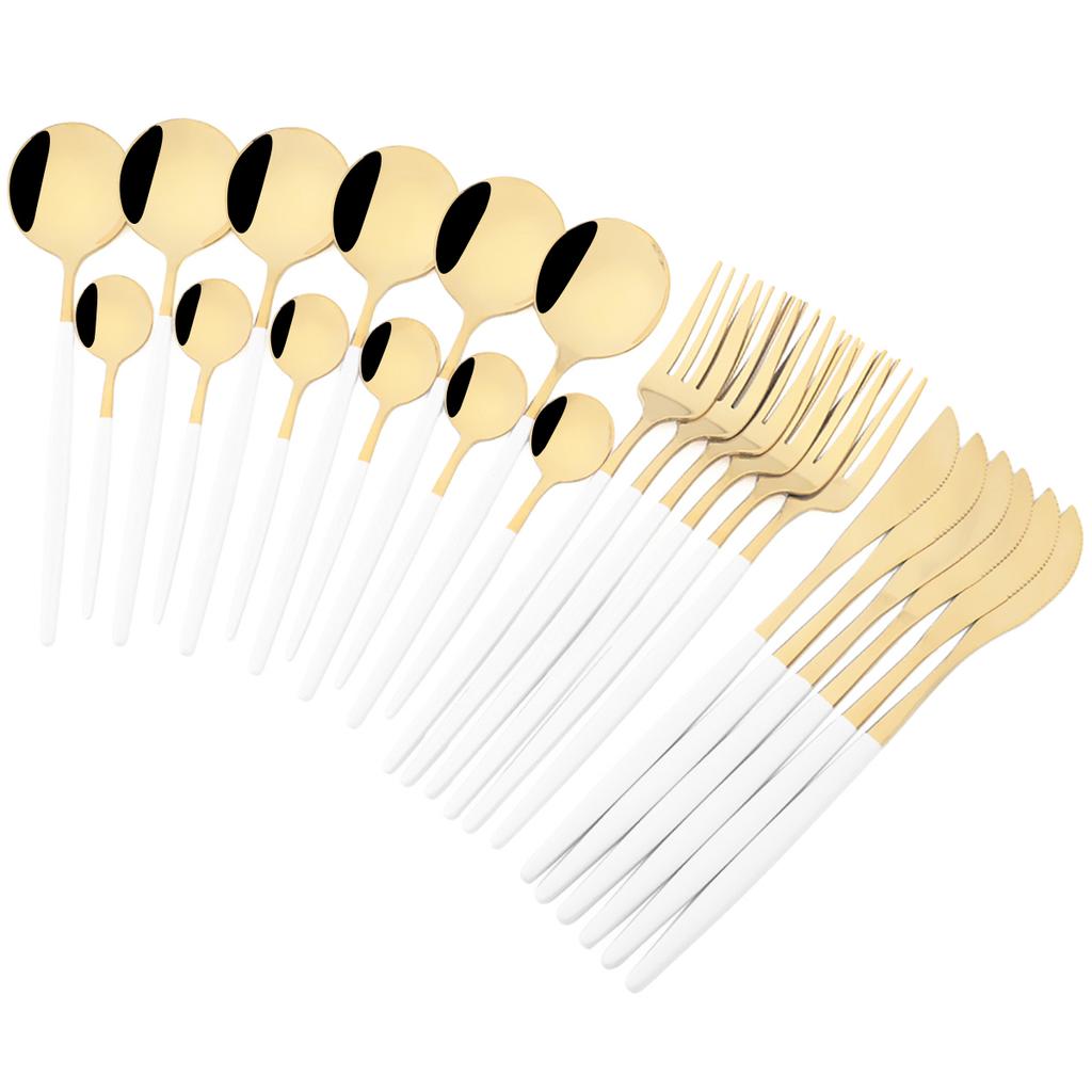 24-teiliges Buntes Gold Besteckset Messer Gabel Teelöffel Besteckset Edelstahl Silberwaren Küchenbesteck Geschirrset