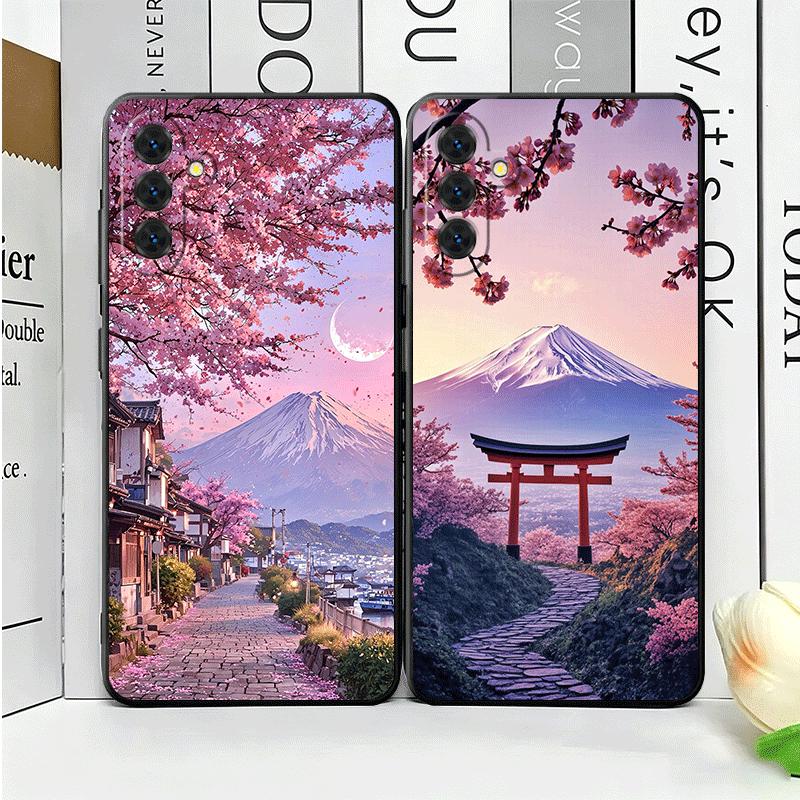 Japanese Pink Cherry Mount Fuji Soft Phone Case for Samsung A17 A37 A57 A16 A26 A36 A56 A15 A25 A35 A55 A14 A24 A34 A54 A13 A23