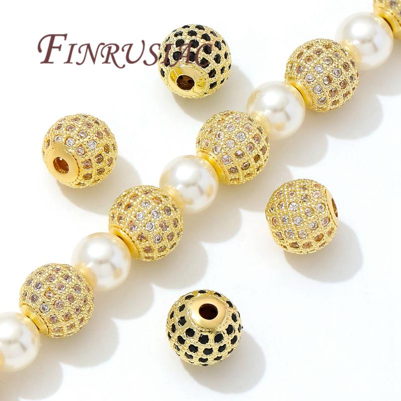 6mm 8mm 10mm Spacer Beads 18K Gold Plated Brass Zircon Bead,Separator For Bead,DIY Jewelry Making Supplies,Bracelets Accessories