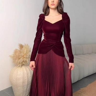 European & American Women's Sexy Long-Sleeve Slim Fit Pleated Patchwork Dress