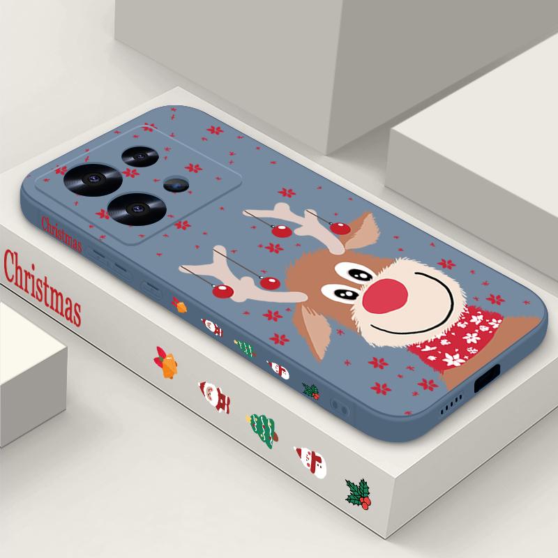 Cute Christmas Elk Printed Lanyard Phone Case For Xiaomi Redmi Note 14 13 12 Pro Note 13 14 Pro Plus 5G 13 13C 4G 11 10 Pro Silicone Cover