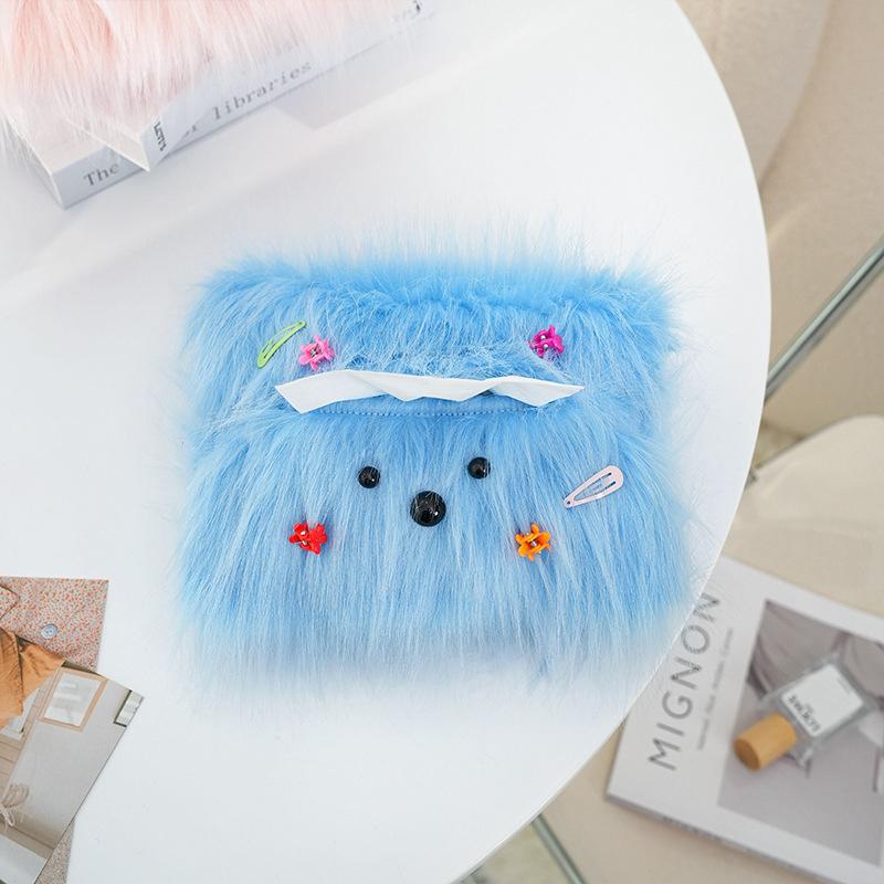 Cute Long Haired Puppy Tissue Box Car Home Kawaii Plush Tissue Boxes Tissue Storage Case Container Desktop Paper Organizer
