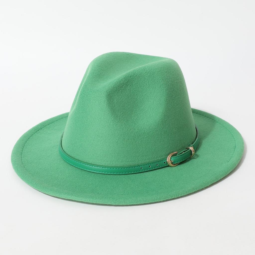 Simple Solid Color Fedora with Belt Buckle, European and American Felt Hat, Parent-child Casual Cowboy Hat, Classic Jazz Hat for Men and Women
