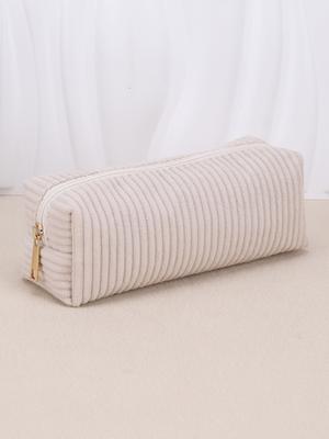 1pc Corduroy Pencil Case,Simple, Fashionable, Spacious, Suitable For Office, School Stationery, Back To School Supplies,Kawaii
