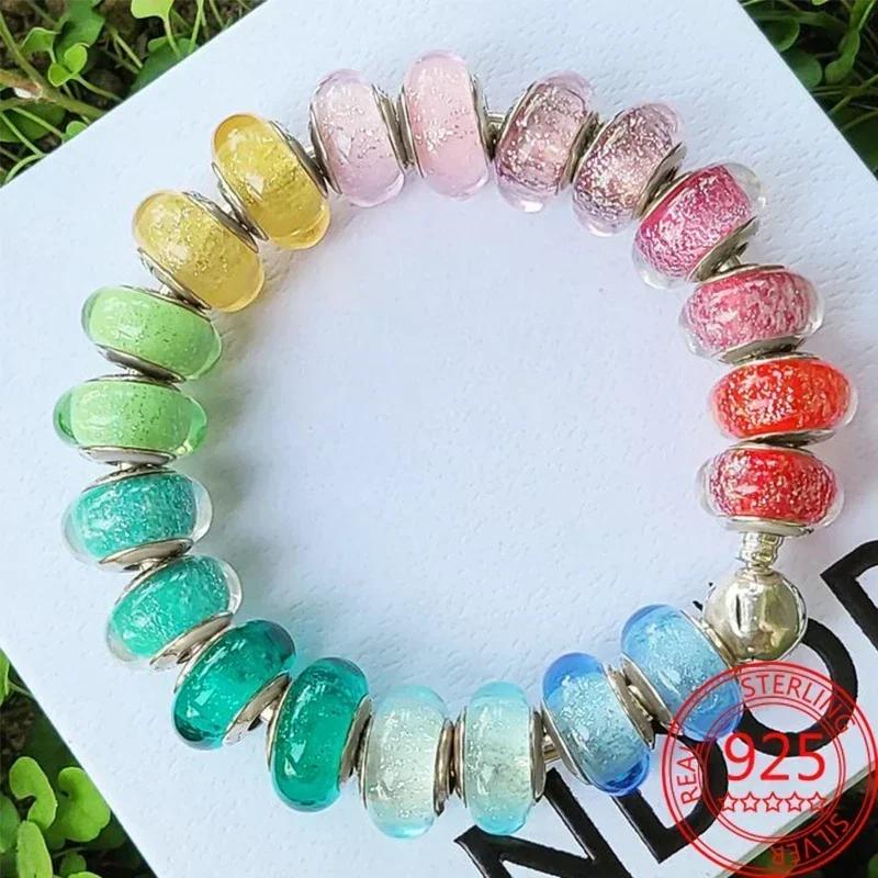 Colorful Copper Blue Glow-In-The-Dark Murano Princess Glass Beads Fits Original Bracelet Jewelry Set Accessories