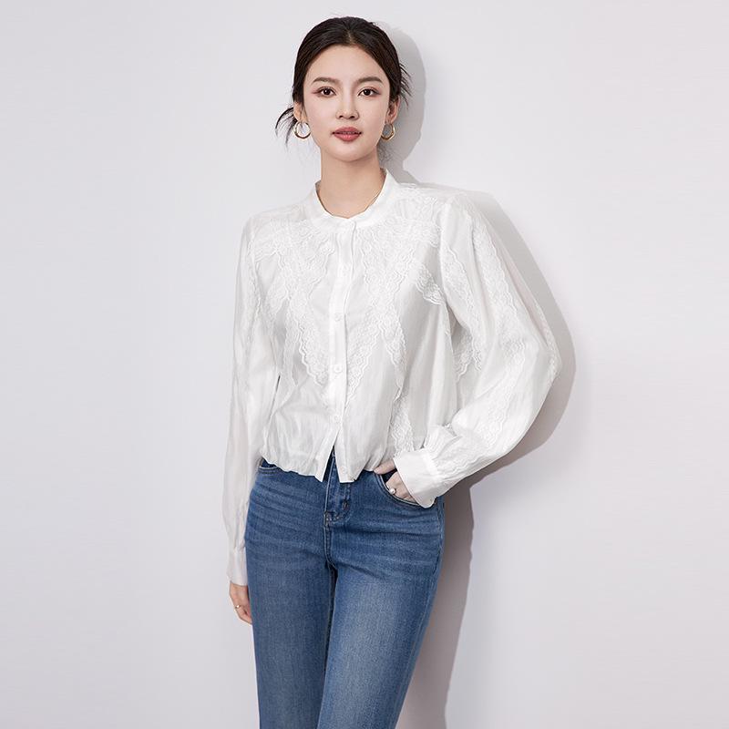 

High-End French Embroidery Lace Long Sleeve Women s Top M чёрный