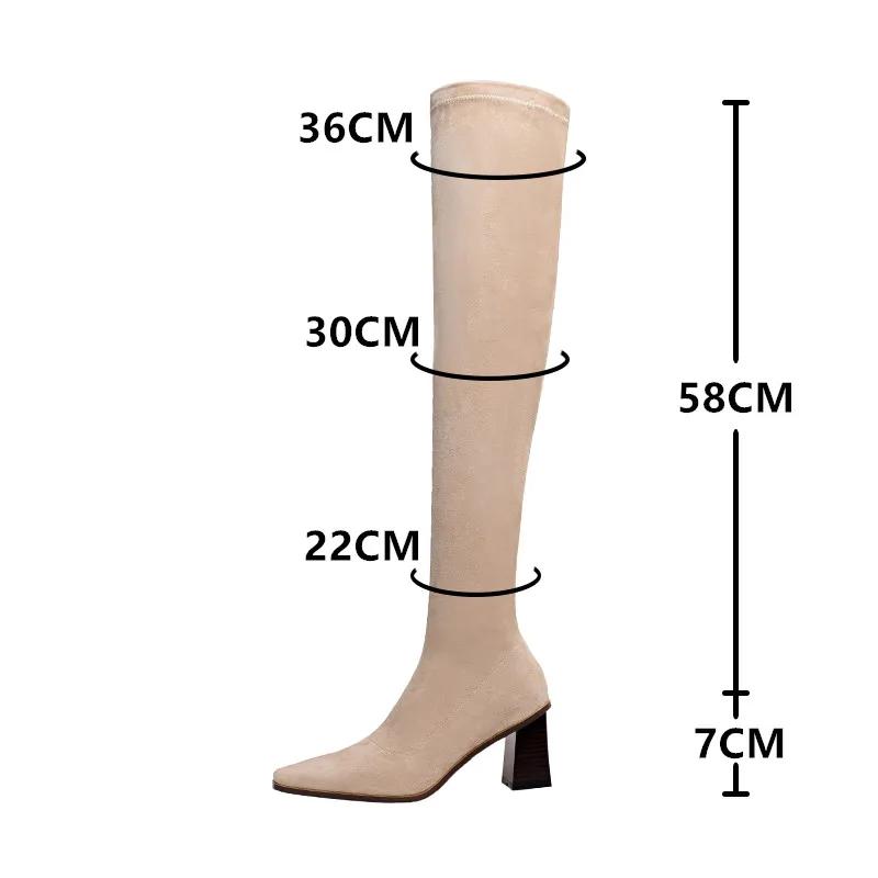 Fashion Women Over the Knee High Boots Black Khaki Shoes Ladies Sexy Slim Leg Elastic Thigh Boots Kid Suede Dress Botas mujer Size 33-43