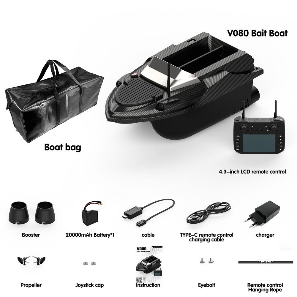 GPS Fishing Bait Boat Flying V080 800M Remote Control Bait Boat Dual Motor Fish Finder Automatic Return 12000mAh Battery 3KG Loading Support