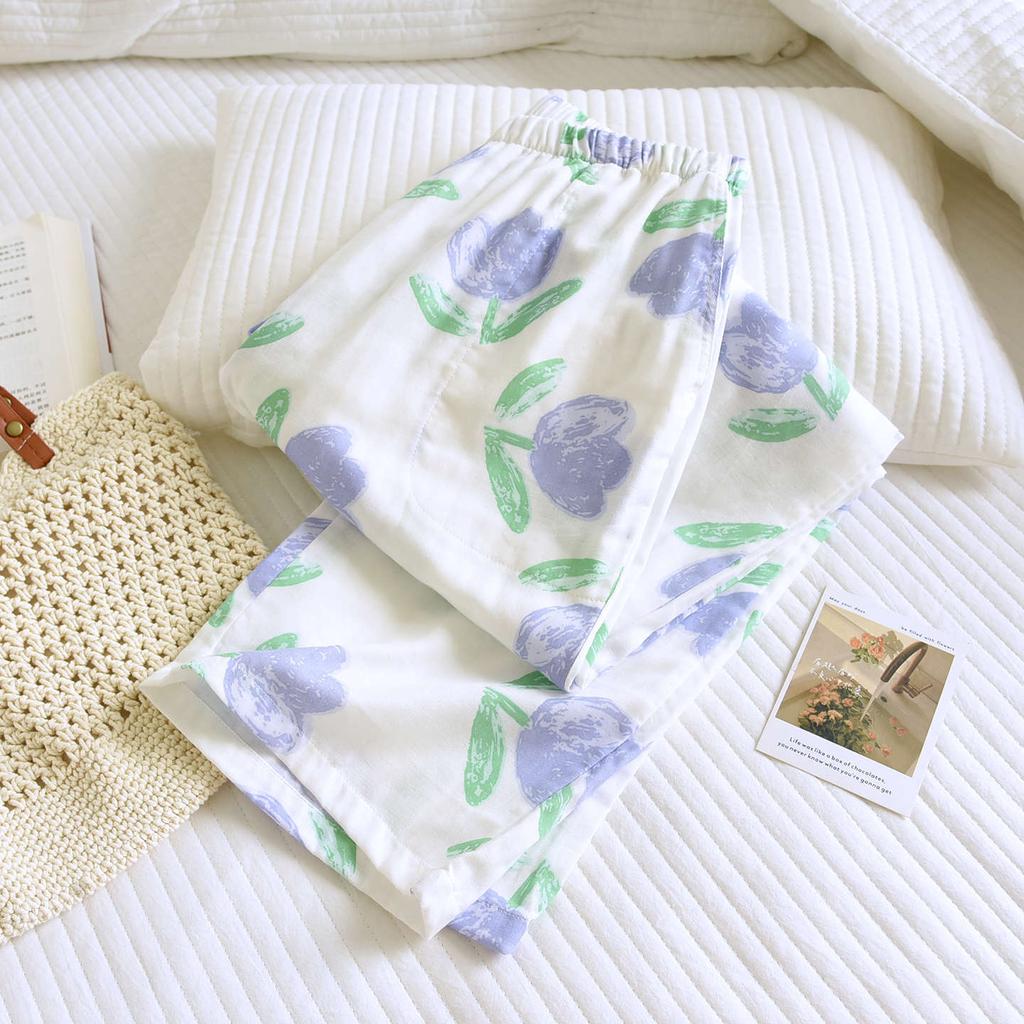 2026 Nya Vår och Höst Dam Pyjamasbyxor 100% Bomull Flerfärgade Mönstrade Byxor Casual Lösa Stora Hembyxor underdelar