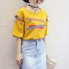 Vintage Women Letter Hollow Half Sleeve Round Neck Loose Tee Top T-shirt Bluzka