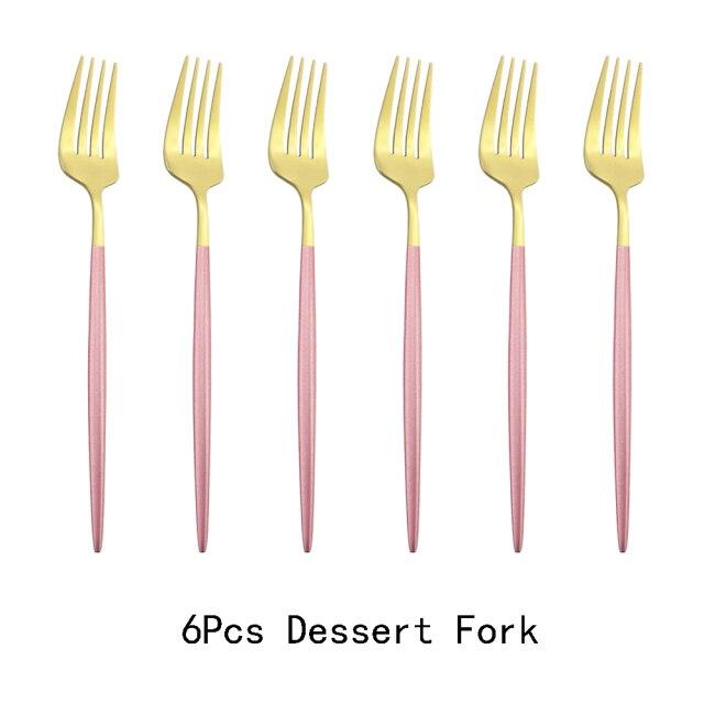 6pcs/Set Black Gold Dessert Fork Set Mirror Stainless Steel Colorful Fork Set Tableware Cutlery Set Home Party Kitchen Tableware