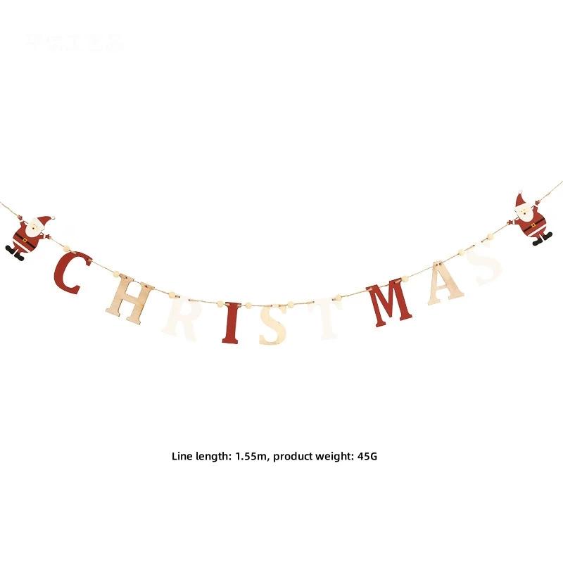 1Pcs Christmas Hanging Banner Ornament Merry Christmas Letter Flag Wooden Ornament Party New Year Xmas Home Decoration Gifts
