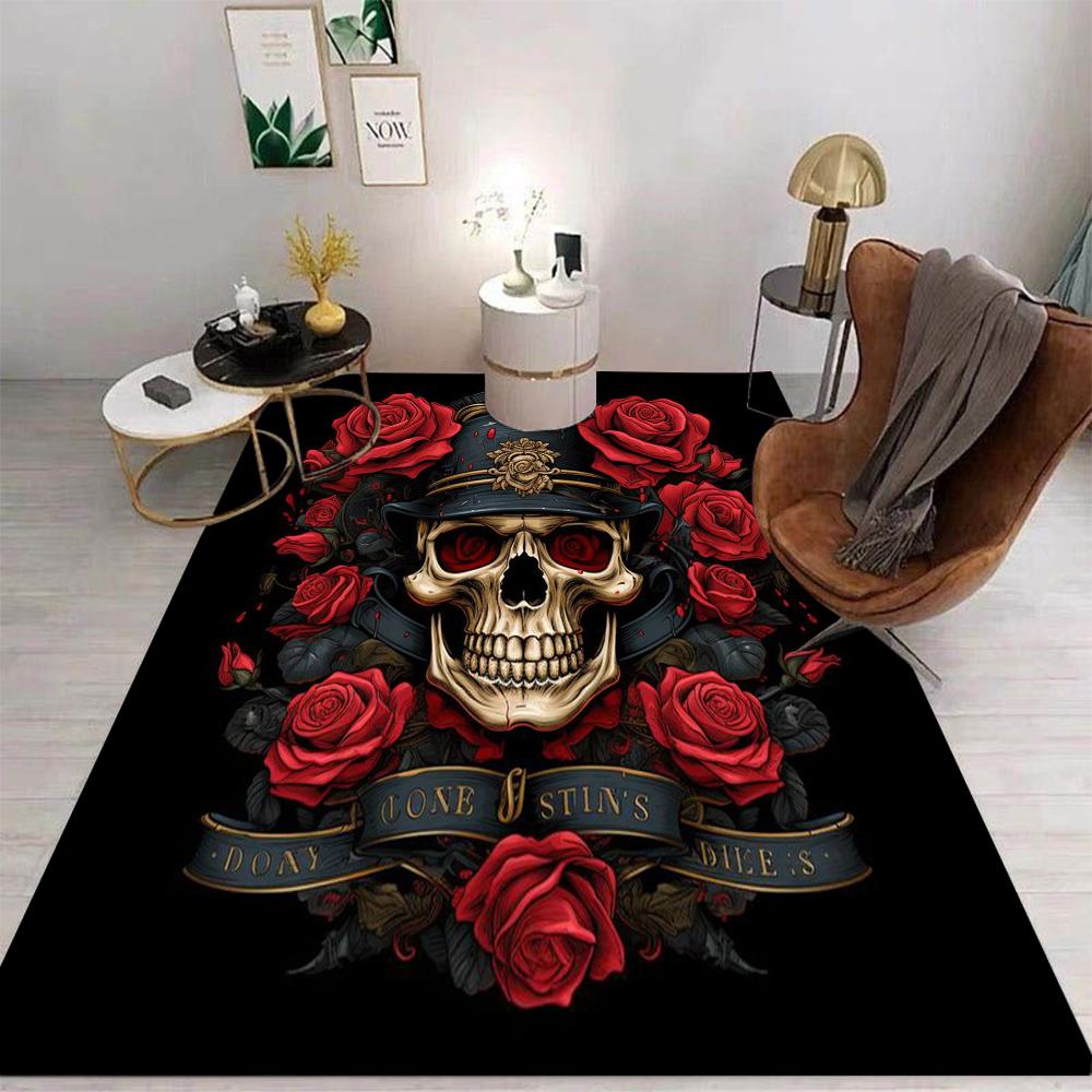 Dödskalle Matta Tecknad Vardagsrum Sovrum Kök Soffbord Balkong Matta Halkfri Tvättbar Matta Utsökta Hemsmycken