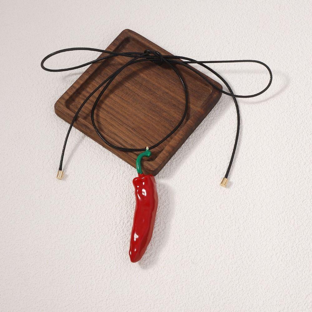 Boho Style Fashion Necklace Simple Metal Accessories Cute Red Pepper Pendant  Parties
