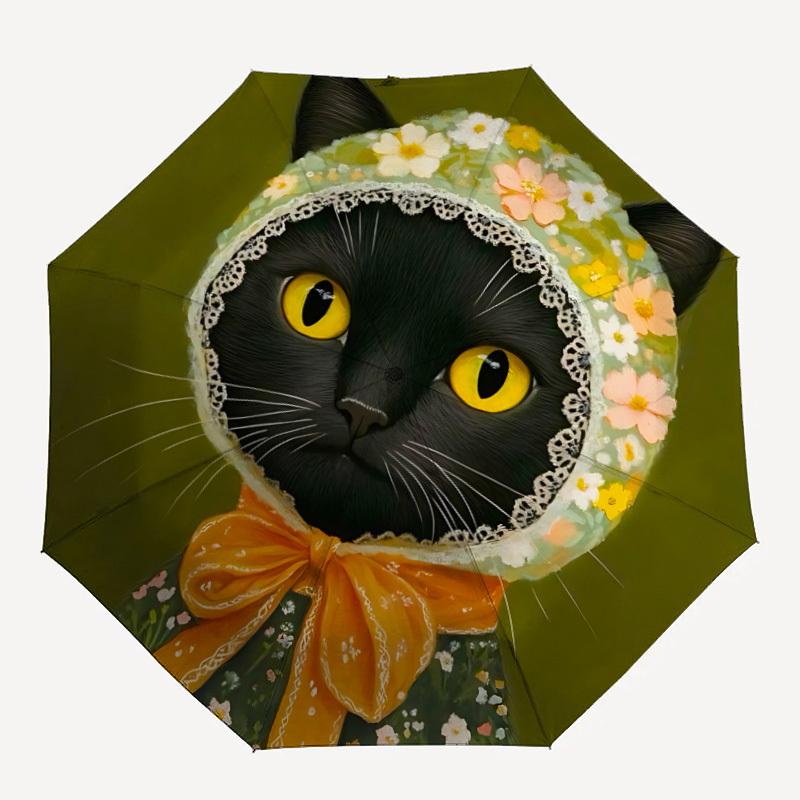 

1pc Floral Cat Automatic Open/close Umbrella, 8-Rib sturdy structure, Portable Travel Umbrella, Parties, Everyday Use, Outdoor Accessory, Ar