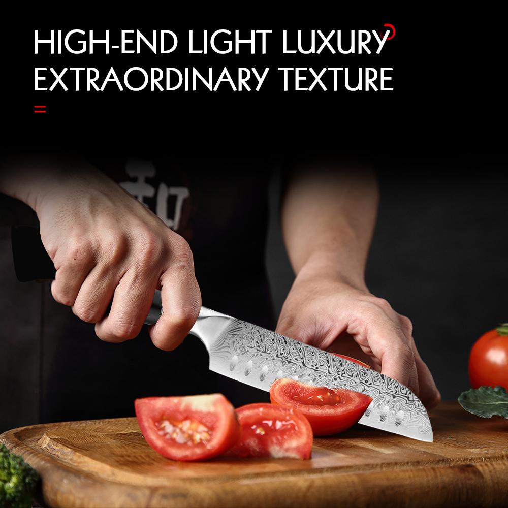 High-end kitchen knives, Damascus steel textured Japanese knives, Santoku knives, for cutting fruits and meats in the kitchen
