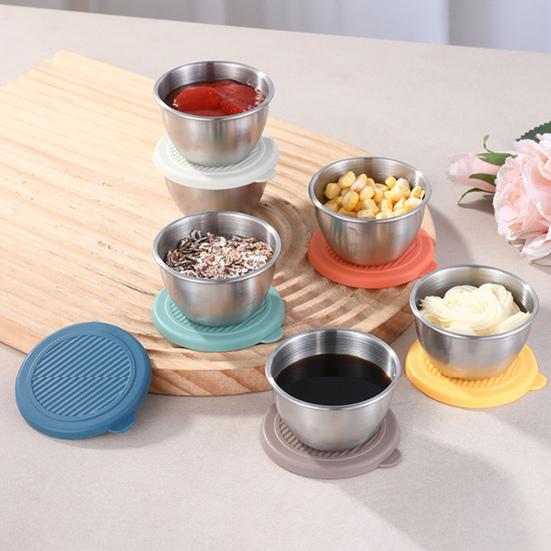 3/6Pcs Sauce Cups Salad Dressing Containers 50ml Reusable Leak-Proof Stainless Steel Sauce Containers with Silicone Lids