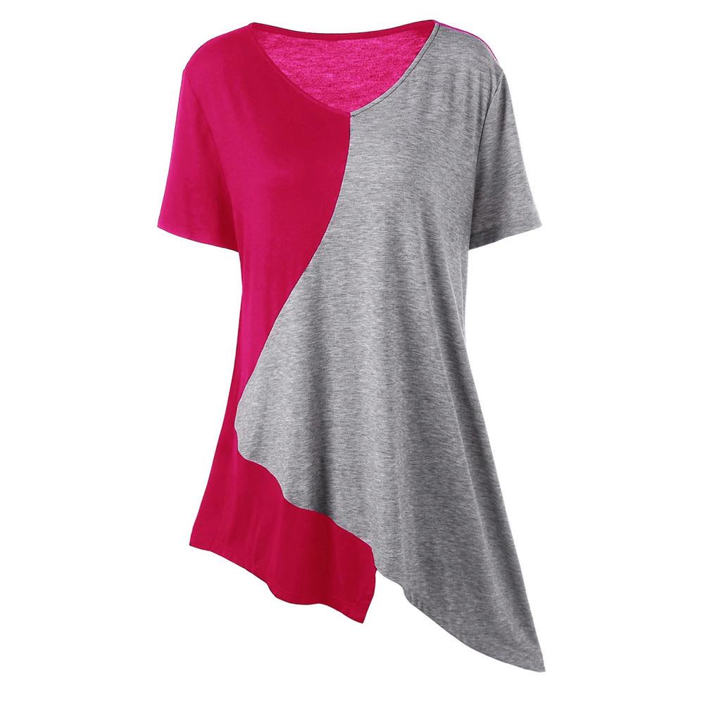 

Модные женские пуловеры больших размеров, футболка с асимметричной отделкой, топы с цветными блоками