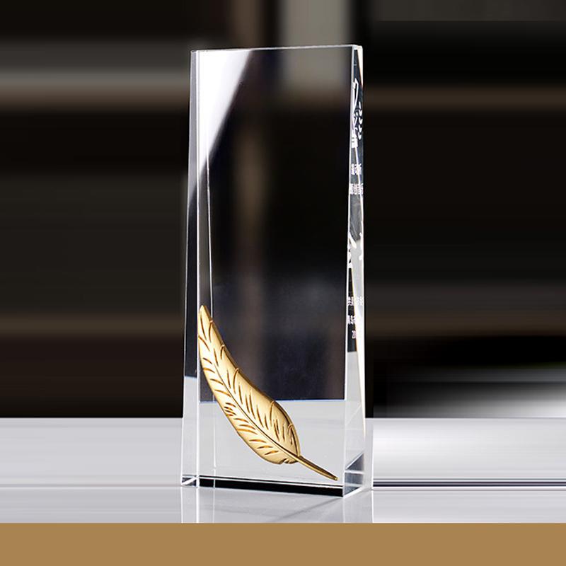 

Metal Golden Leaf Shaped Transparent Crystal Trophy, Customized Lettering Color Printing Award, Home Desk Decoration, 1Pc 18X8CM