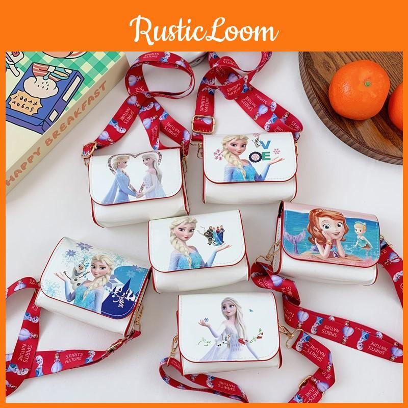 Kids Cartoon Shoulder Crossbody Bag With Frozen Elsa And Mermaid Print Design