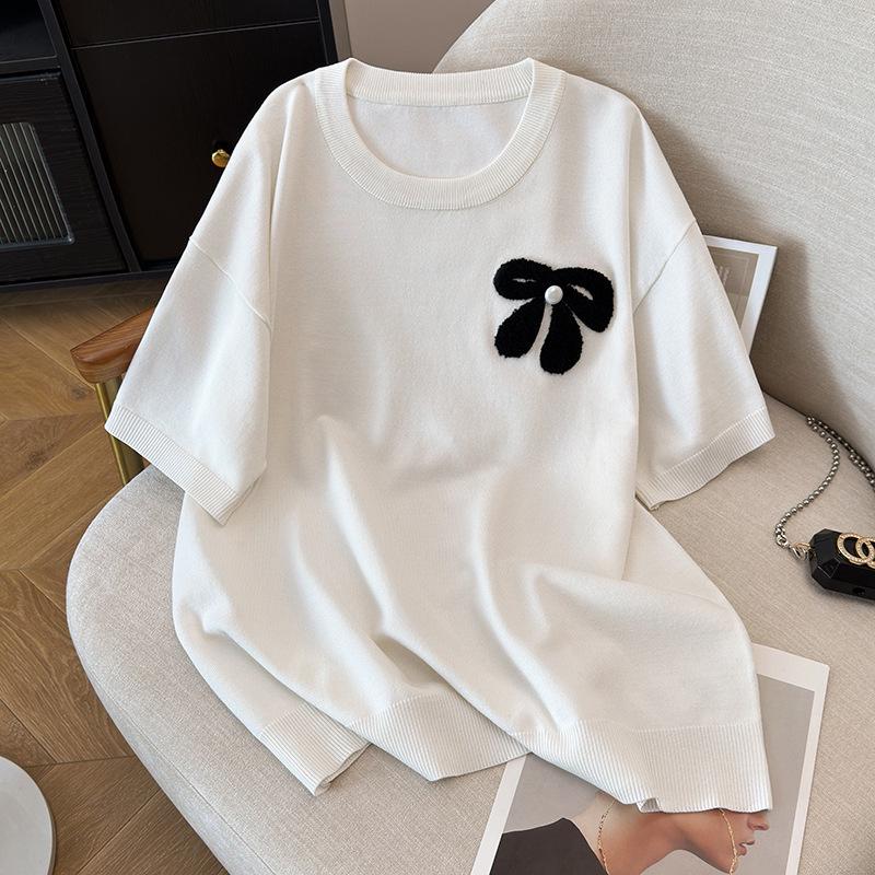 Plus Size Women's Summer Ice Silk Knit Top - Slimming Short Sleeve T-shirt
