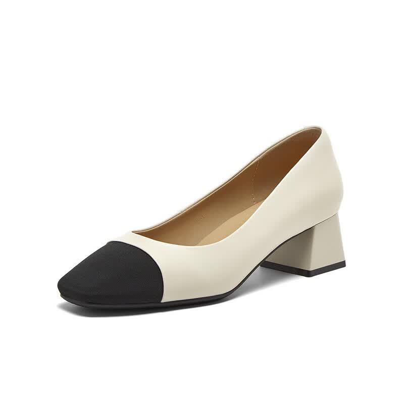 BASTO Chic Retro Square-Toe Chunky Heel Pumps 36