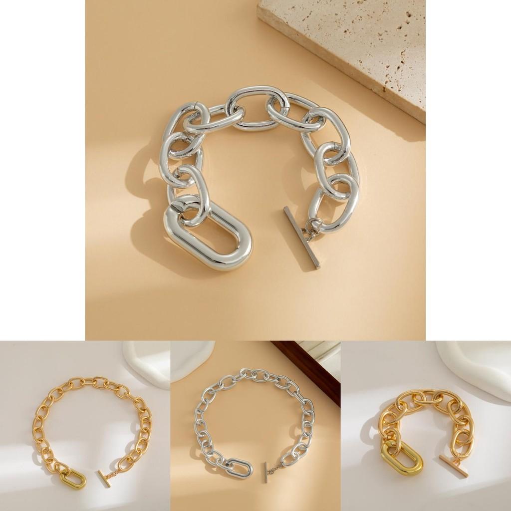 Layered Aluminum Stylish Chain Necklace With Geometric Metal Lock For Women