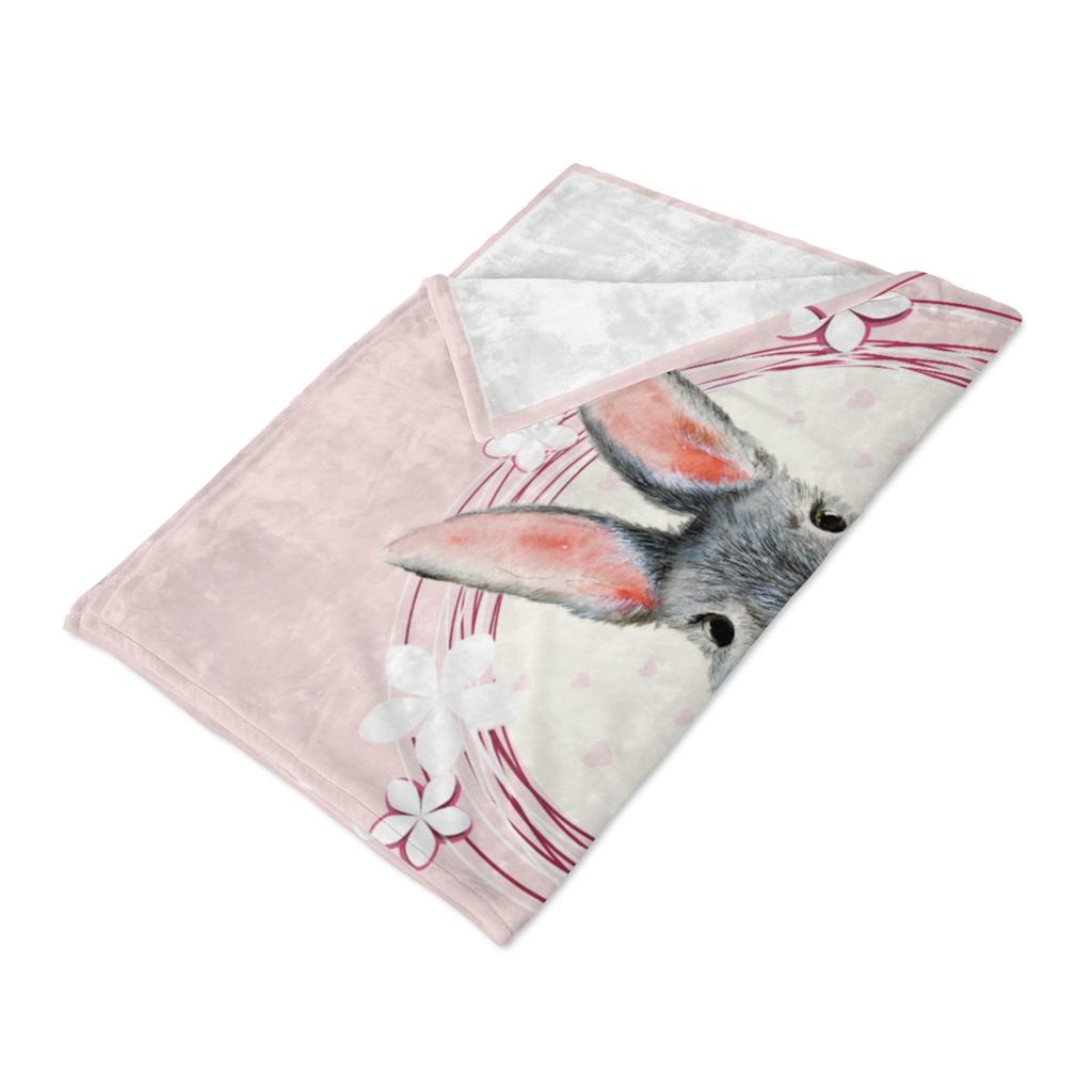 1 piece of double-sided flannel cute pink rabbit digital printing sofa air conditioning cover blanket camping blanket