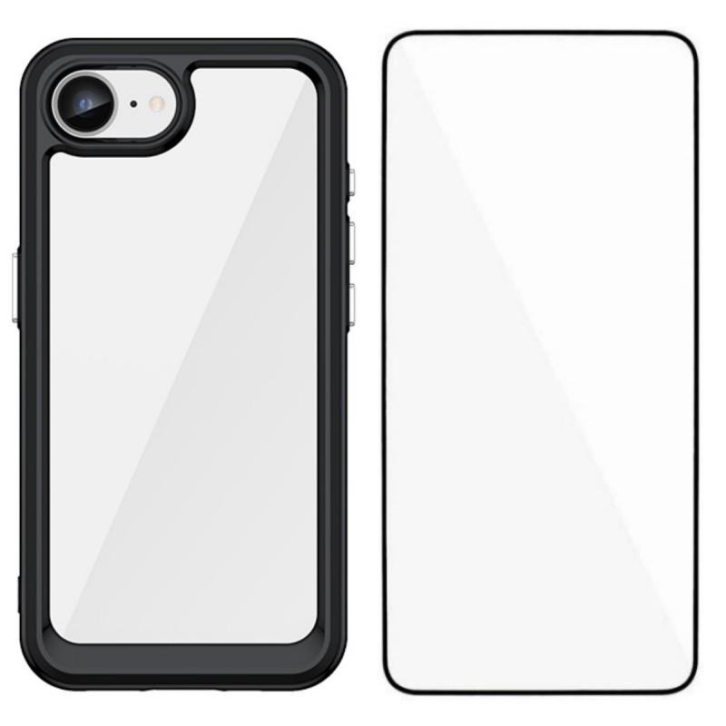 For iPhone 16e Phone Case WANLONFENG XC Series TPU Acrylic Cover with Tempered Glass (Big Lens Hole)