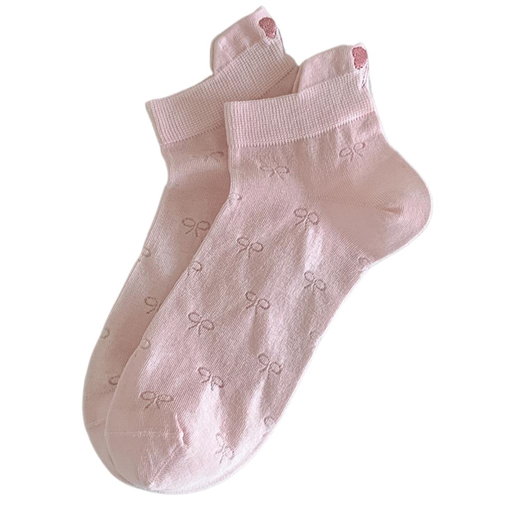 Women Japanese Embroidery Bowknot Short Boat Socks Hollow Out Cotton Comfortable Breathable Mesh Low Cut Ankle Socks