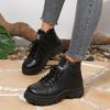 New Winter Outdoor Velcro Waterproof Plush Martin Boots Women's Short Front Lace-up Platform Snow Boots