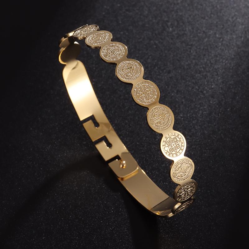 Men Women Catholic San Benito Cross Jesus Stainless Steel Bracelet Religious Jewelry Fashion Amulet Gift for