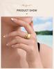 Stainless Steel Adjustable Ring for Women, 18K Gold Plated Emerald Zircon Open Cuff Band Waterproof Tarnish Free Jewelry