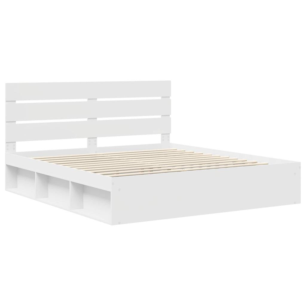 Bed Frame with Headboard White 200 X 200 Cm Solid Pine Wood