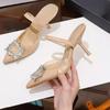 Korean Version of Trendy Pointed Toe Sexy High Heels 2025 New French Rhinestone with One Belt Wearing Sandals for Women