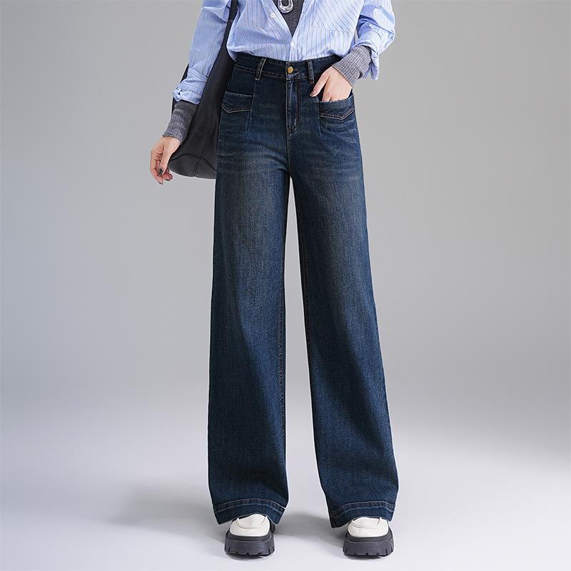 

2025 Chic Polka Dot High Waist Wide Leg Jeans for Women 4XL синий