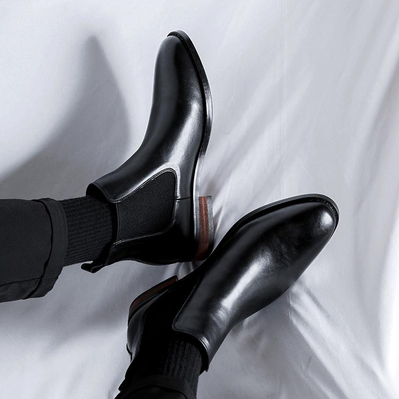 Invisible Inner Heightening Leather Shoes Martin Boots Cotton Business Dress Wedding Groom Chelsea Boots