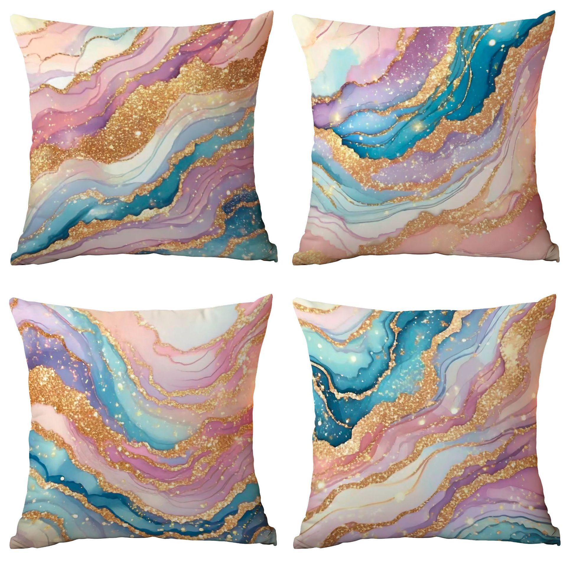 

New Ins Style Pink Gilt Marble Polyester Pillowcase Home Sofa Cushion Cover 45 * 45Cm