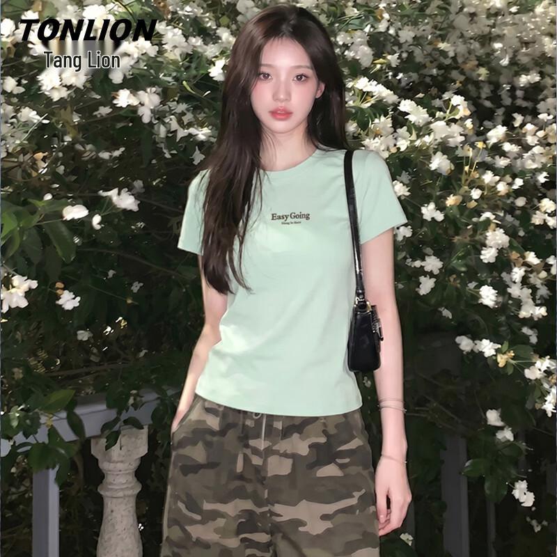 TonLion Women s Slim Fit Letter Print Short Sleeve T-Shirt M