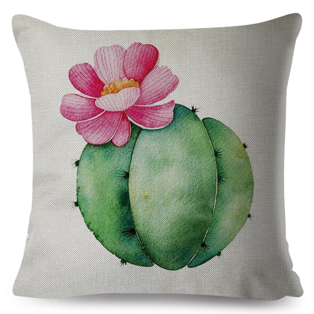 Cute Succulent Plant Cushion Covers Set Watercolor Potted Cactus In Cup Box Design Soft Pillow Home Decor Xcm