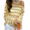 Korean-Style Striped Sun Protection Knit Top - Women's Fashionable Slimming Short Sleeve