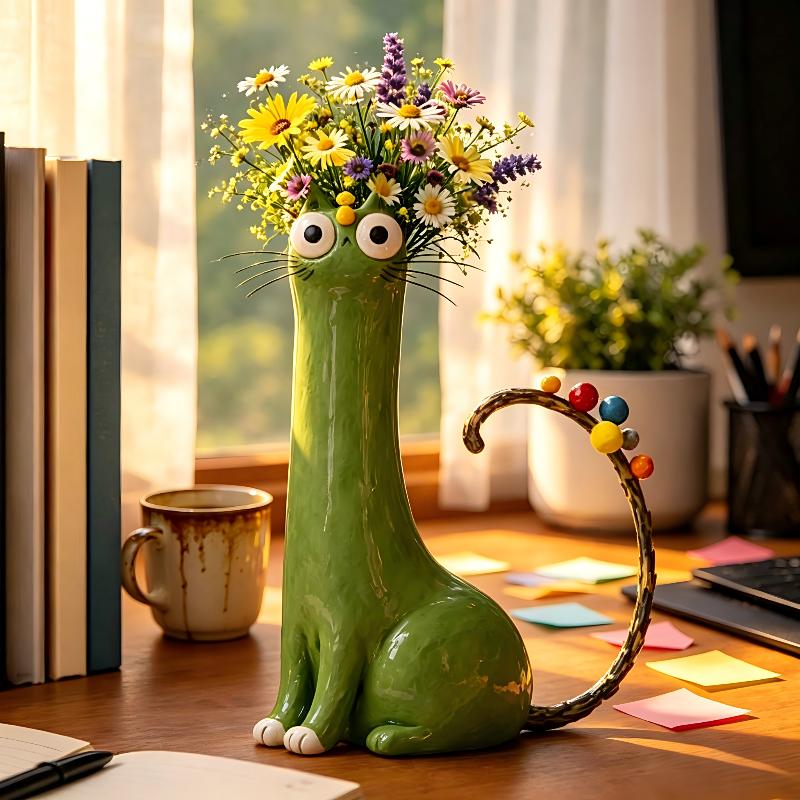 Handgemaakte Eigenzinnige Kattenvaas, Speelse Katten Bloemenvaas, Grappige Kitten Plantenbak Voor Bureau, Plank, Boho Woondecoratie, Uniek Cadeau