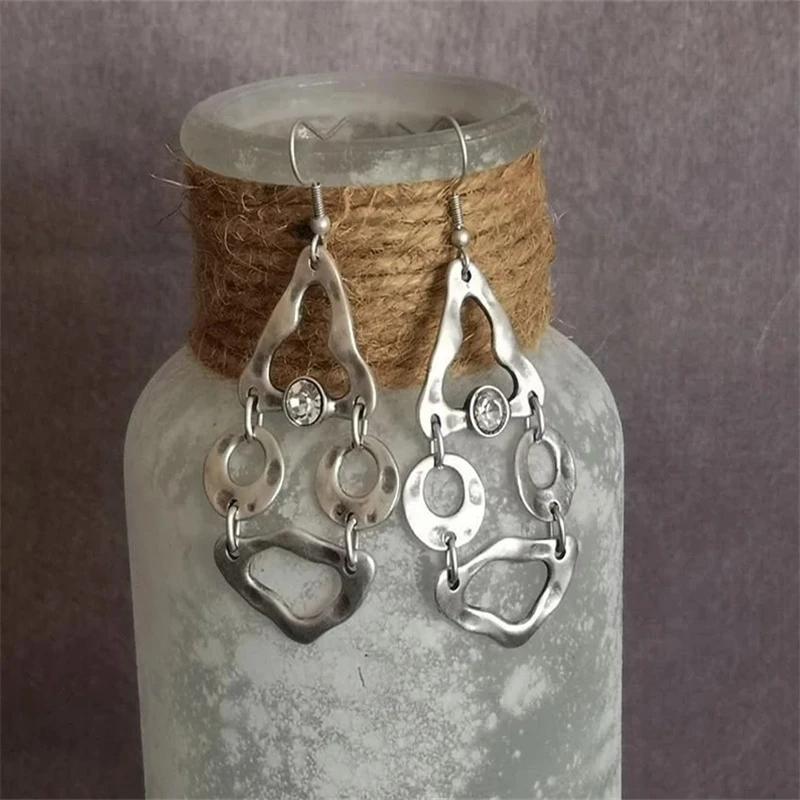 2023 New Women's Ethnic Personality Vintage Geometry Long Hook Triangle Metal Spiral Earrings Women's Accessories