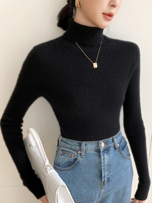 Women's Slimming Seamless High Neck Cashmere Sweater - 35% Cashmere, Perfect for Autumn/Winter